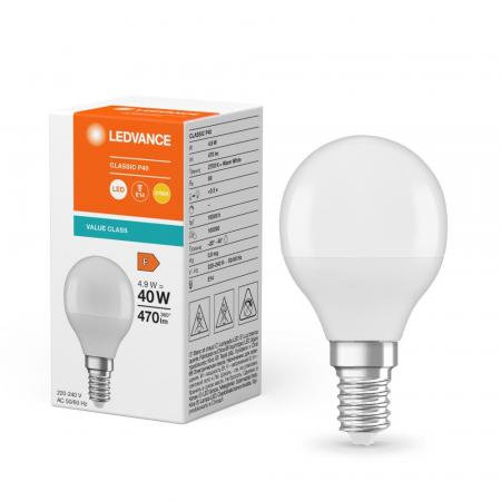 Ledvance E14 LED Tropfenlampe Classic matt 4,9W wie 40W 2700K warmweißes Licht - Value Class